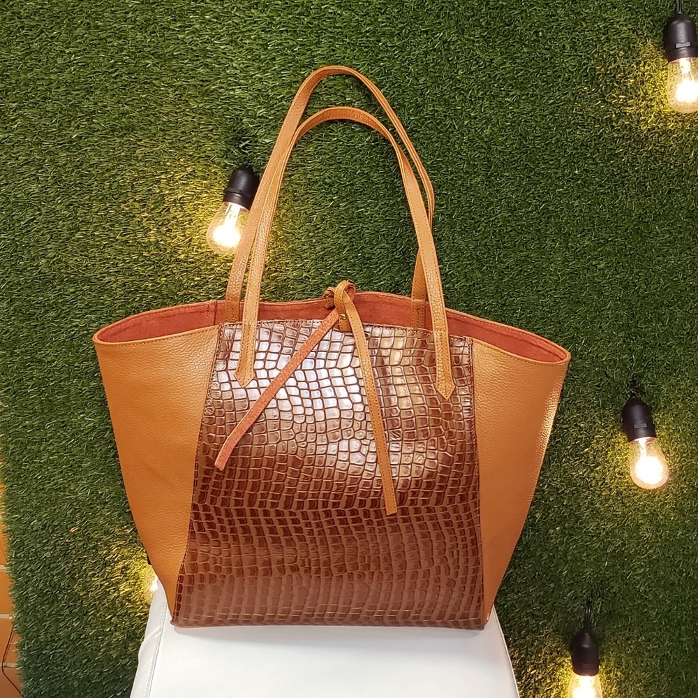 Handmade genuine leather brown tote bag